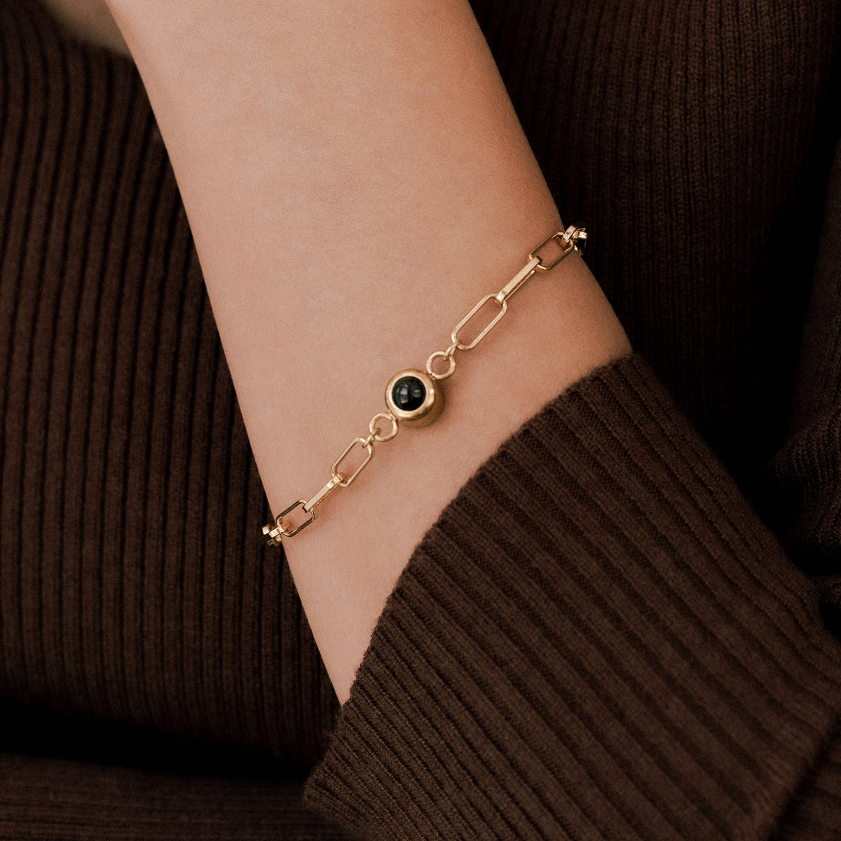Fotoarmband mit Büroklammerkette