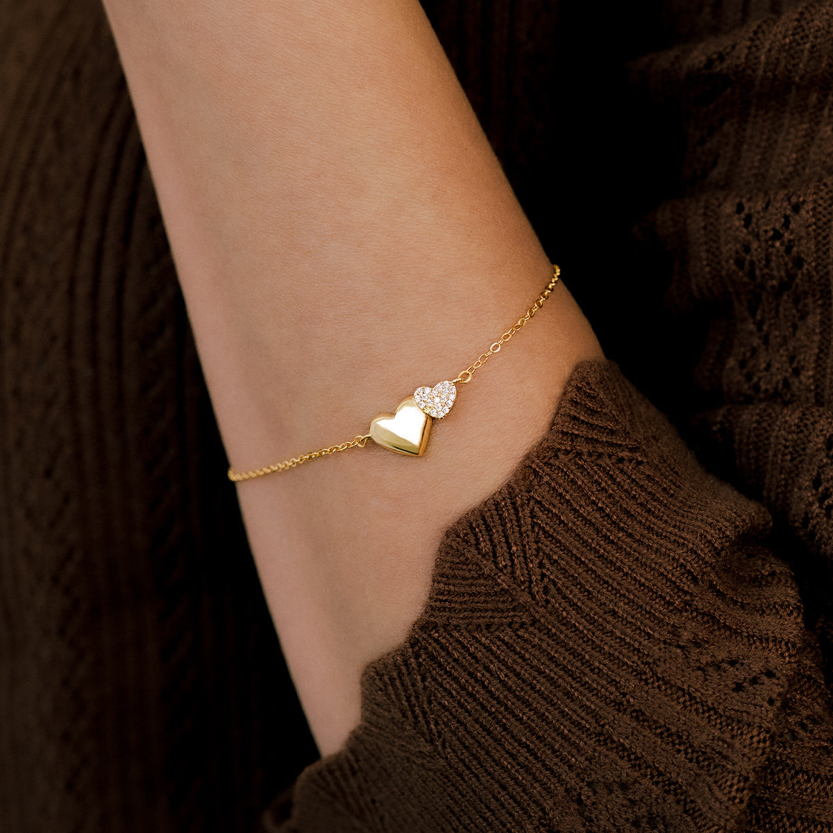 Gold Heart Pavé Bracelet in gold tone
