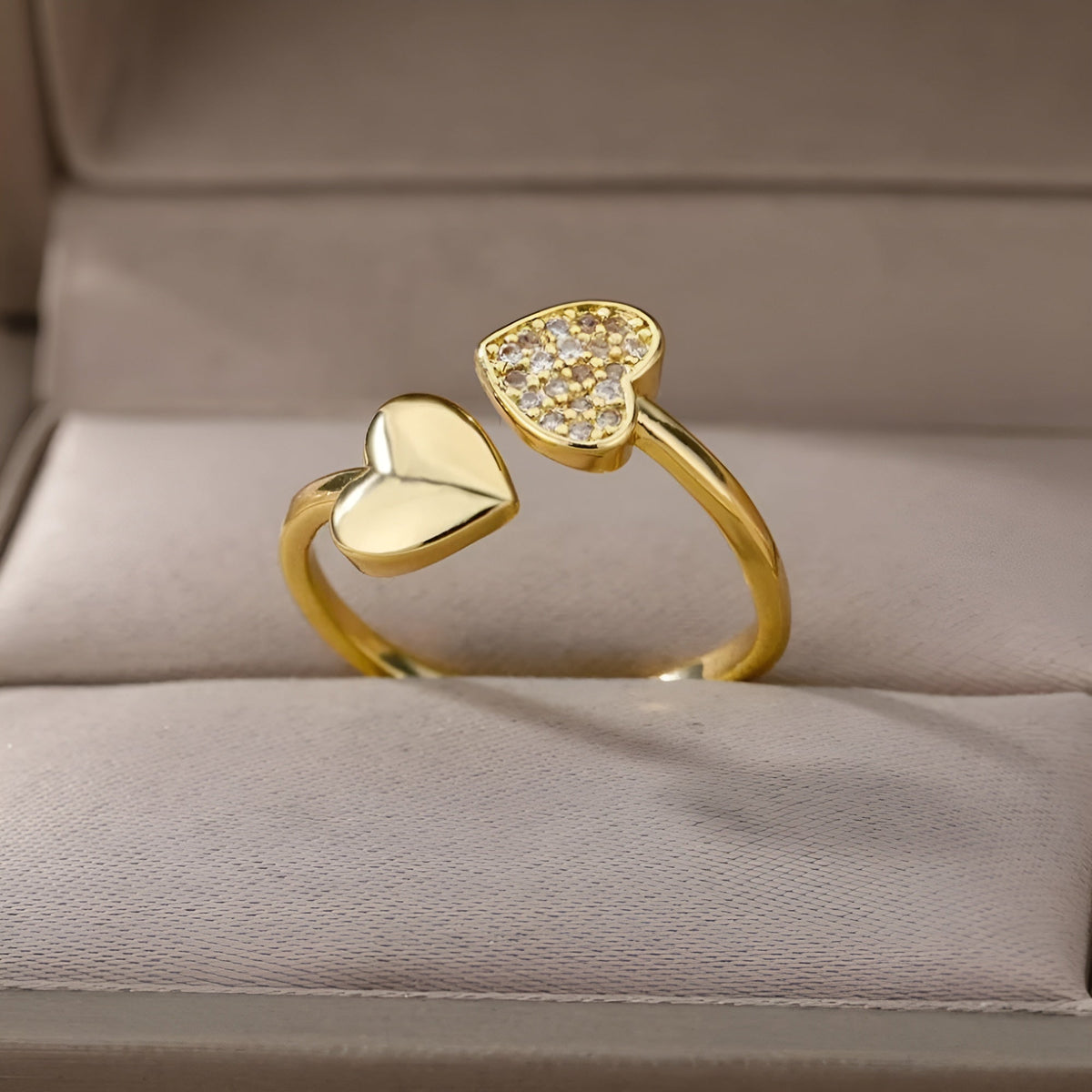 Adjustable Gold Heart Ring in gold tone