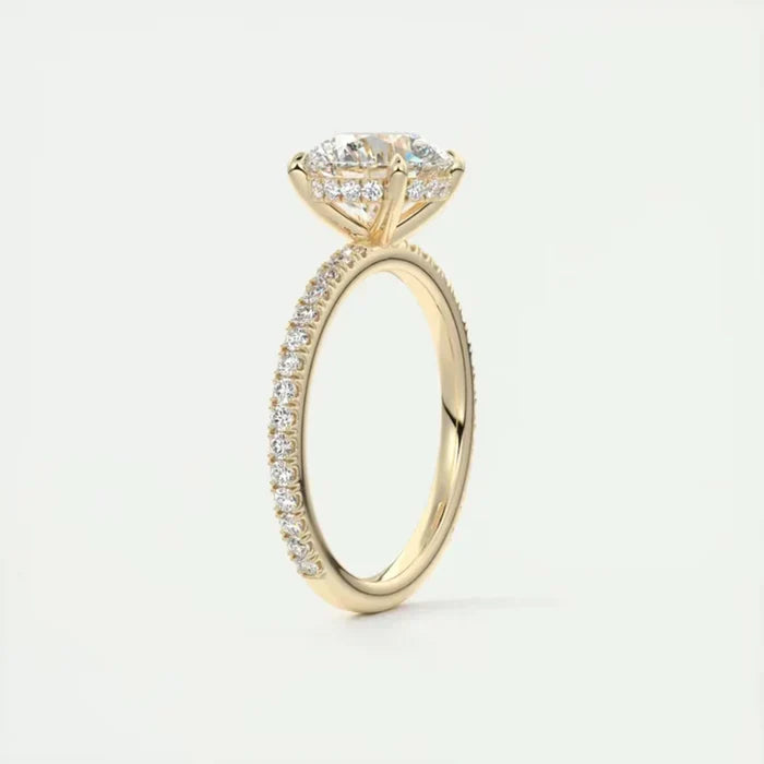 18K Gold Moissanite Engagement Ring with Side Stones in gold tone