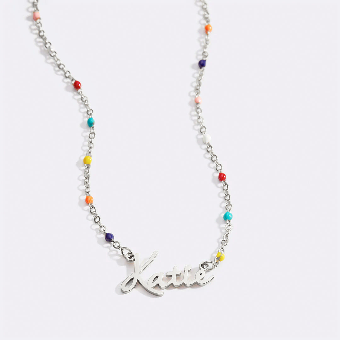 Colorful Beaded Fairy Name Necklace in 925 sterling silver