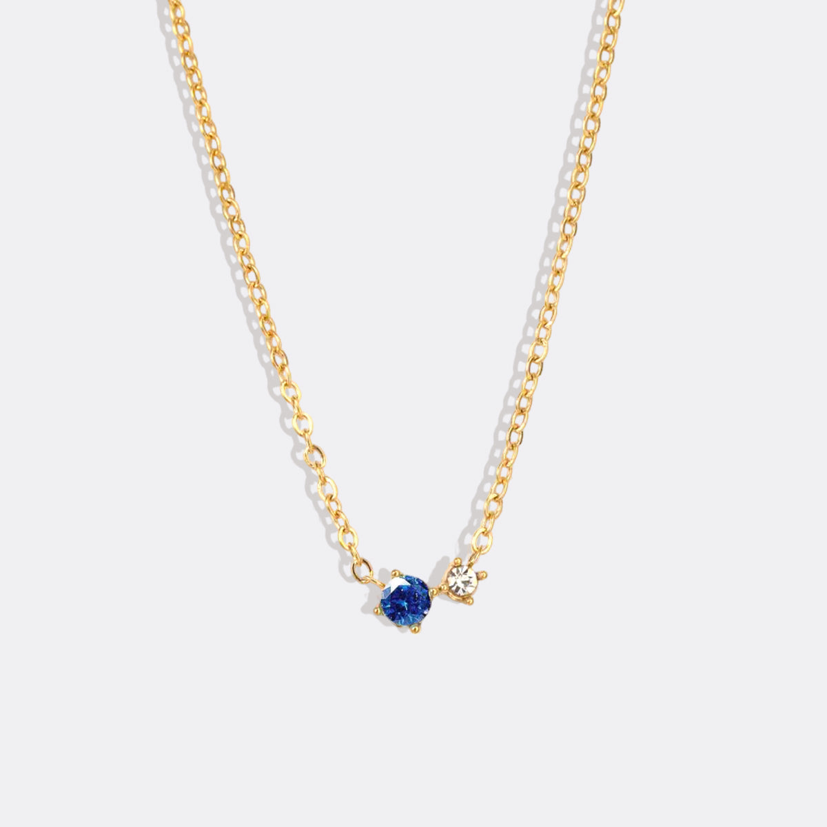 Dainty Birthstone Solitaire Necklace with Diamond Accent in gold tone with September birthstone