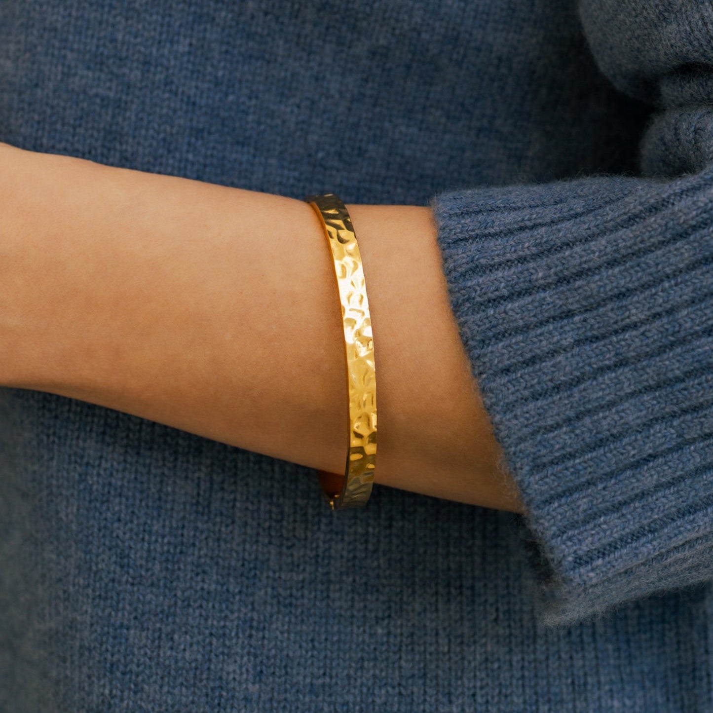 Hammered Gold Cuff Bracelet in gold tone