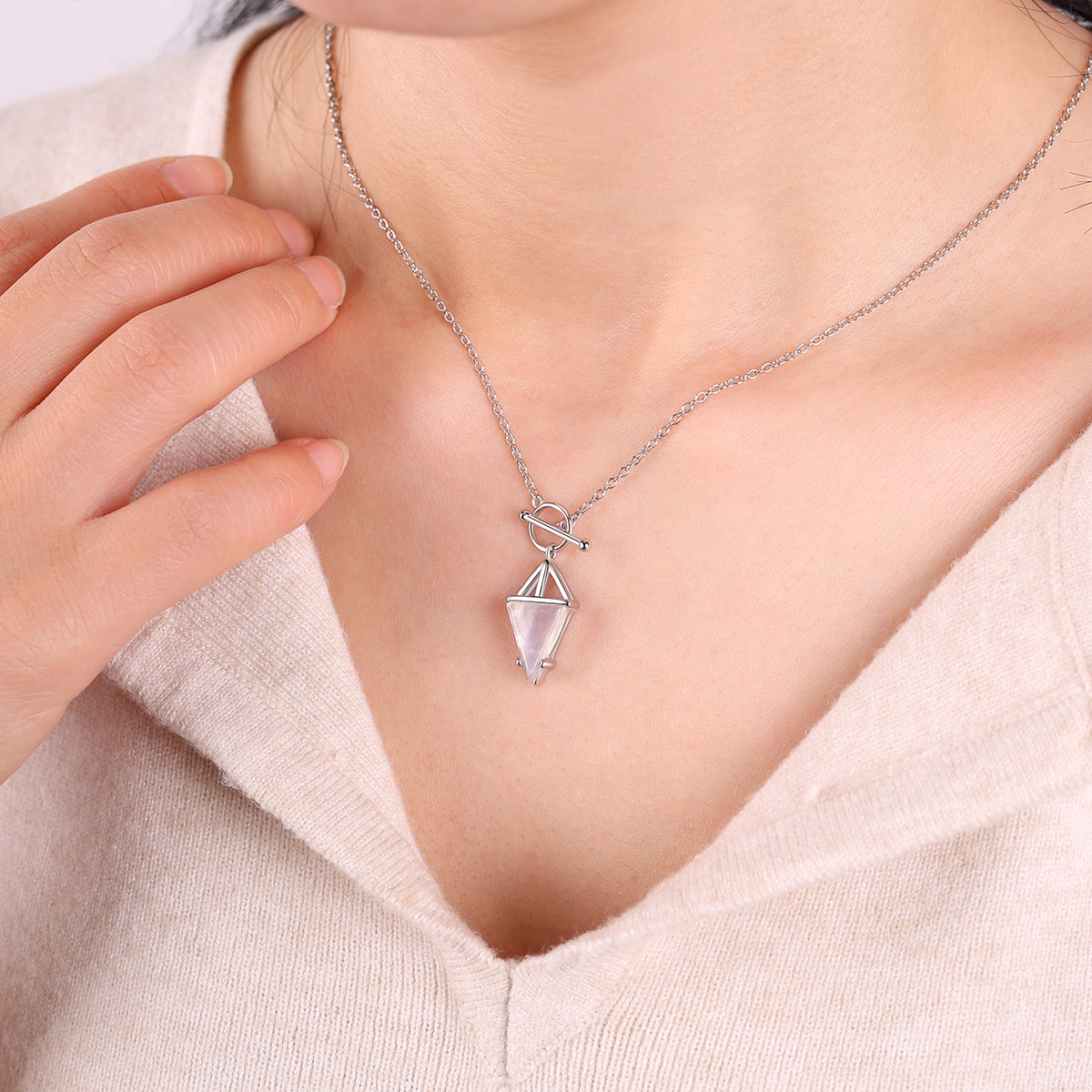 Moonstone Power Pendant T-Lock Necklace in 925 sterling silver