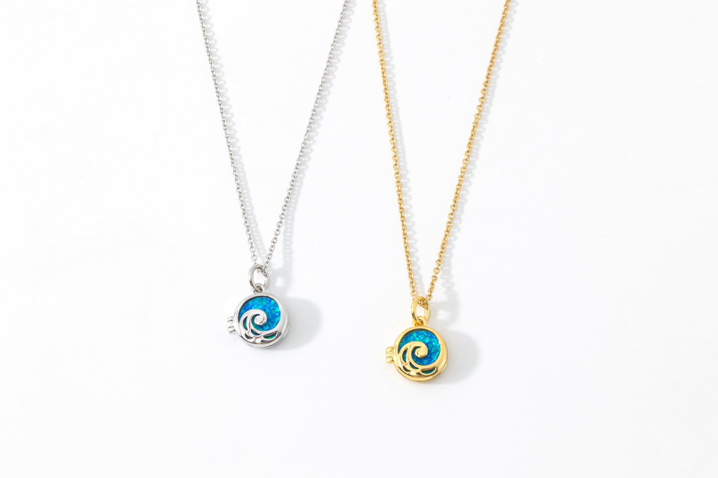 Opal Ocean Wave Locket Necklace, flat lay detail