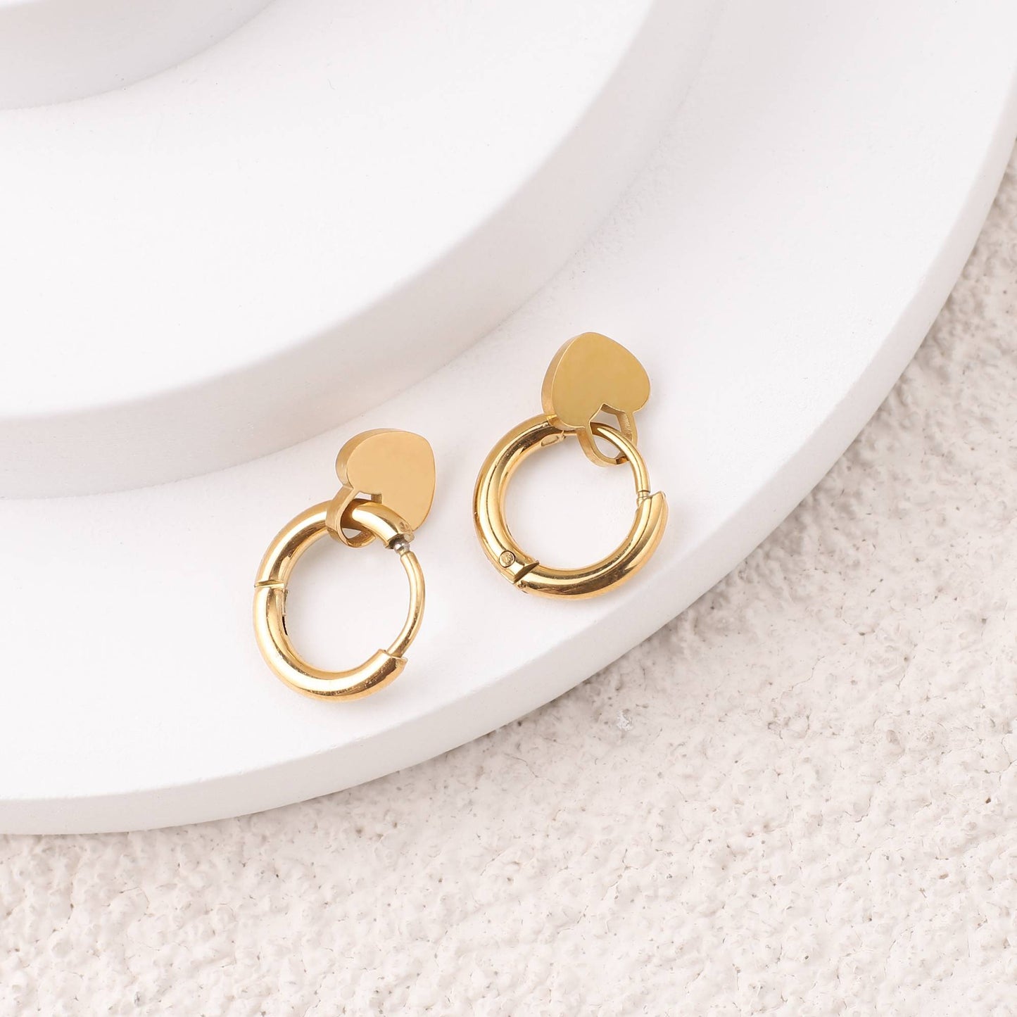 Padlock Heart Huggie Earrings in gold tone