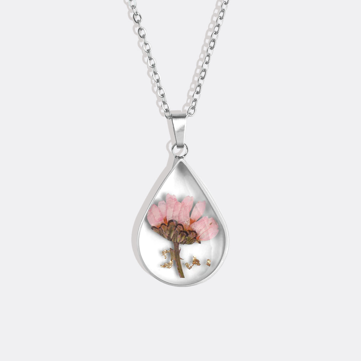 Pressed Birth Flower Droplet Necklace with September birthstone