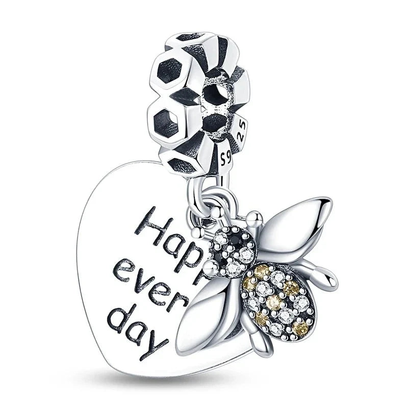 Happy Bee Charm in 925 Sterling Silver — Vanny Jewels
