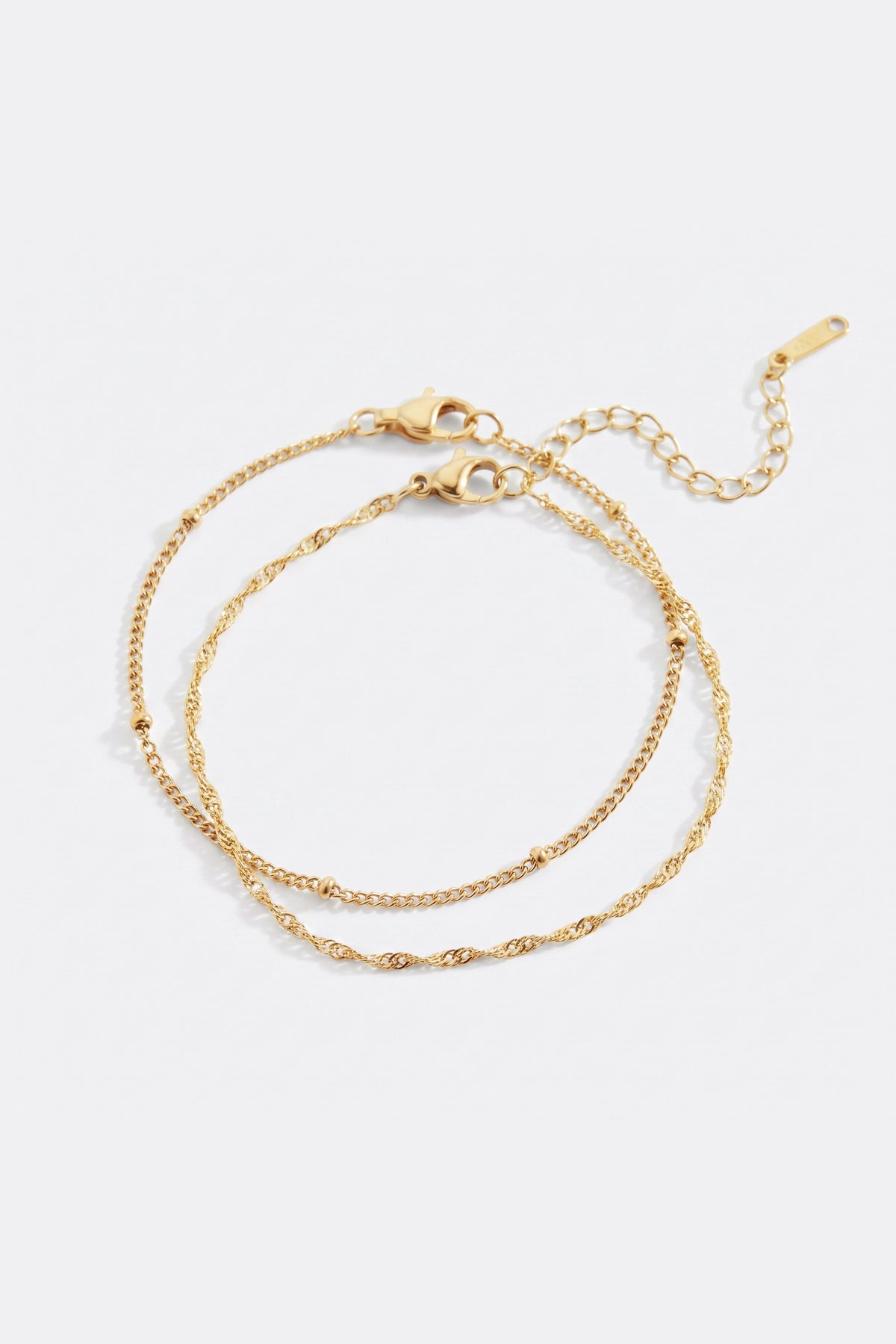 Singapore Twist and Satellite Chain Bracelet Bundle in gold tone, flat lay detail