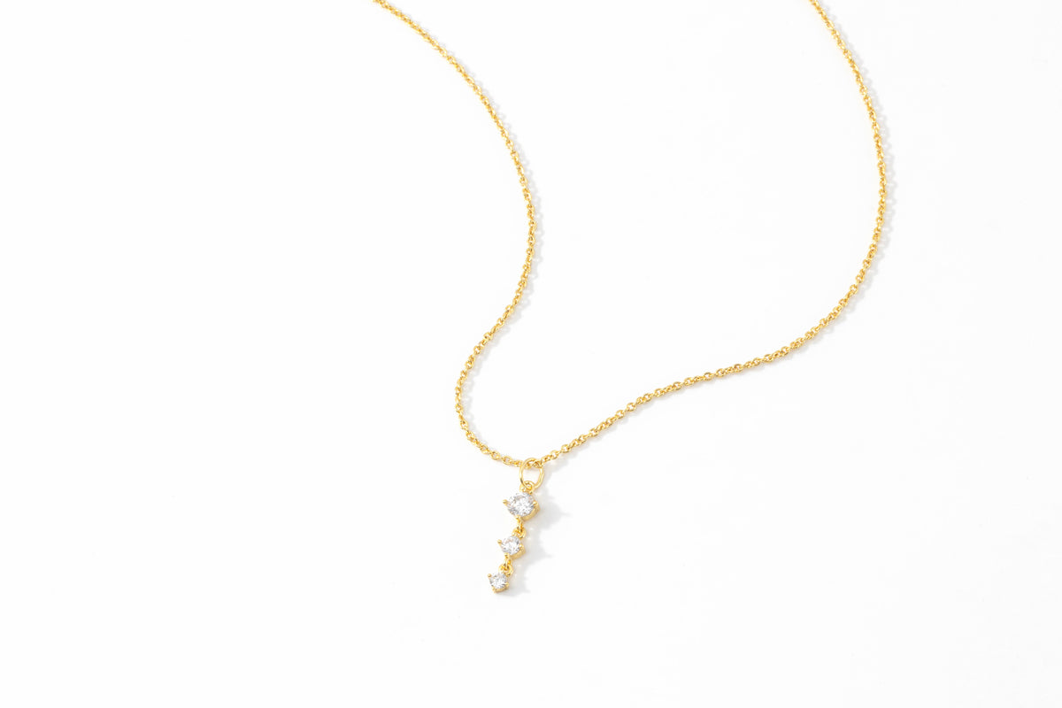 Three Stone Drop Pendant Necklace, flat lay detail
