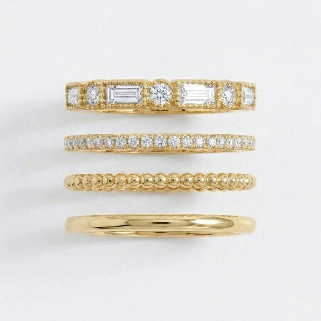 Vintage Maximalist Ring Stack, flat lay detail