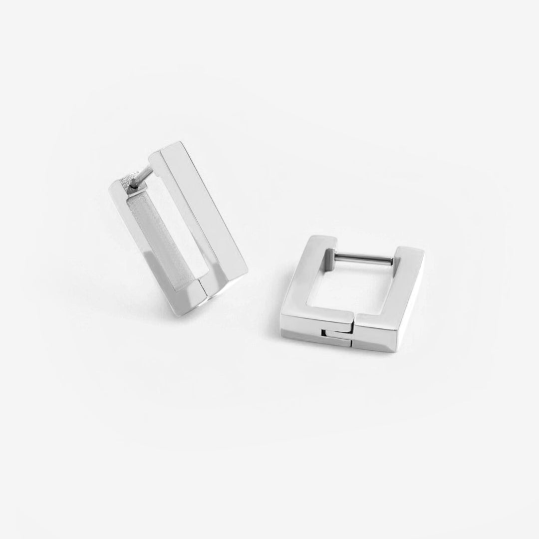 Chunky Square Huggie Earrings in 925 sterling silver