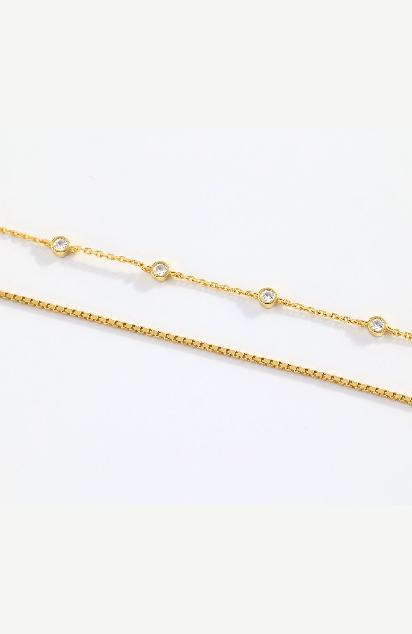 Armband-Set mit Diamant-Lünettenfassung und Boxkettenarmband