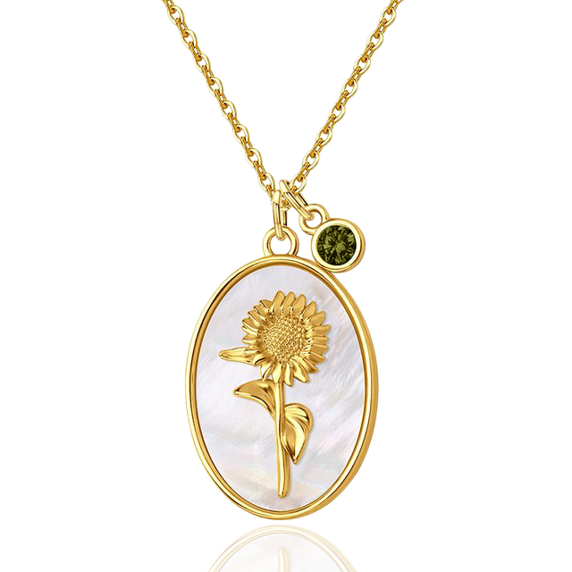 Pearl Birth Flower Pendant Necklace with September birthstone
