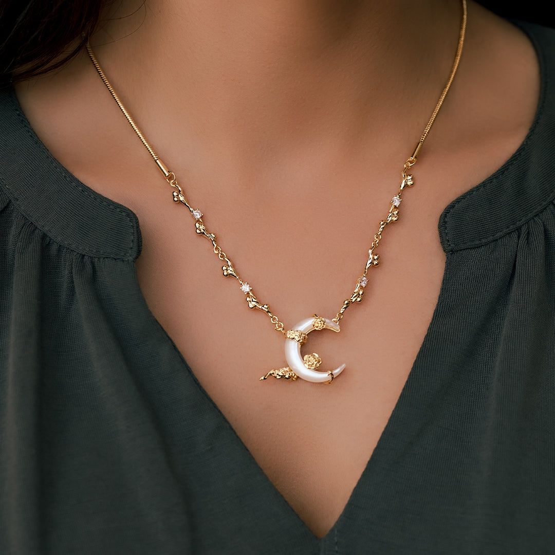 Shell Moon Necklace in gold tone