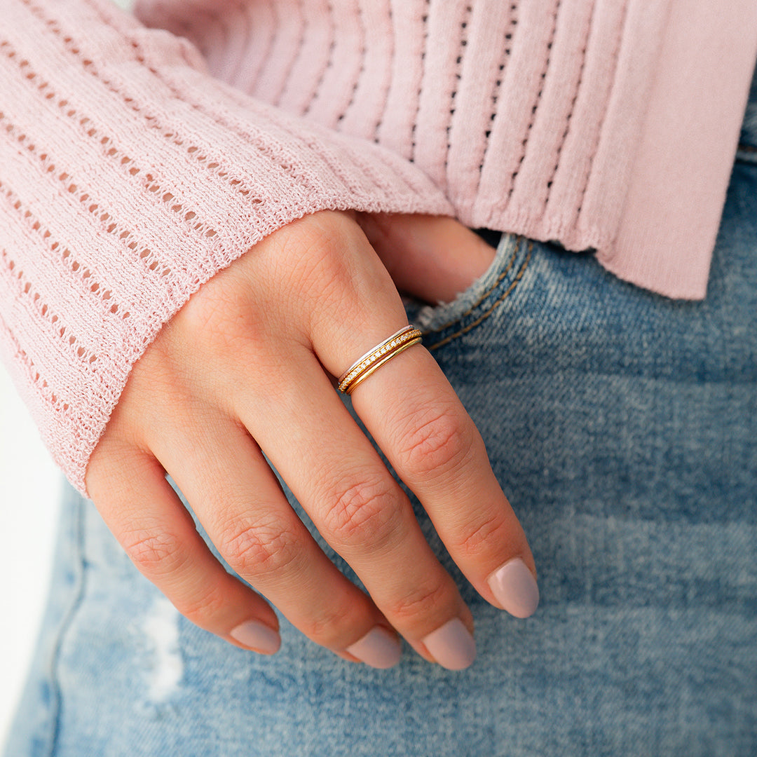 Gold and Silver Stacking Ring Set in gold tone