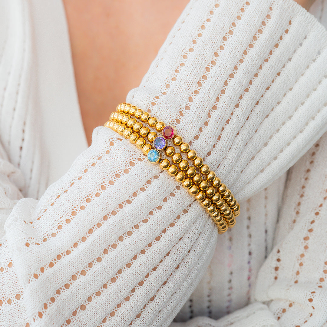 Gold Beaded Bubble Birthstone Bracelet in gold tone
