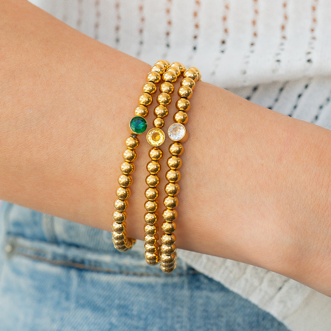Gold Beaded Bubble Birthstone Bracelet in gold tone