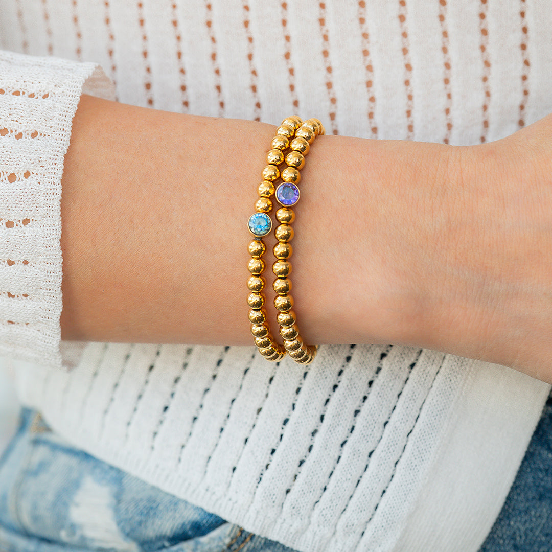 Gold Beaded Bubble Birthstone Bracelet in gold tone