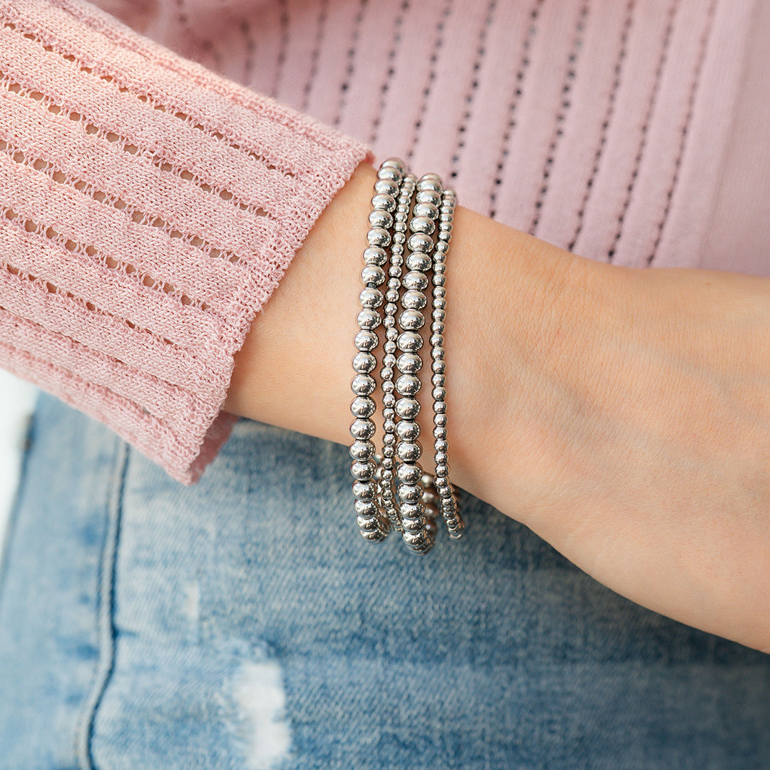 3mm & 5mm Beaded Bracelet Stacking Set in 925 sterling silver
