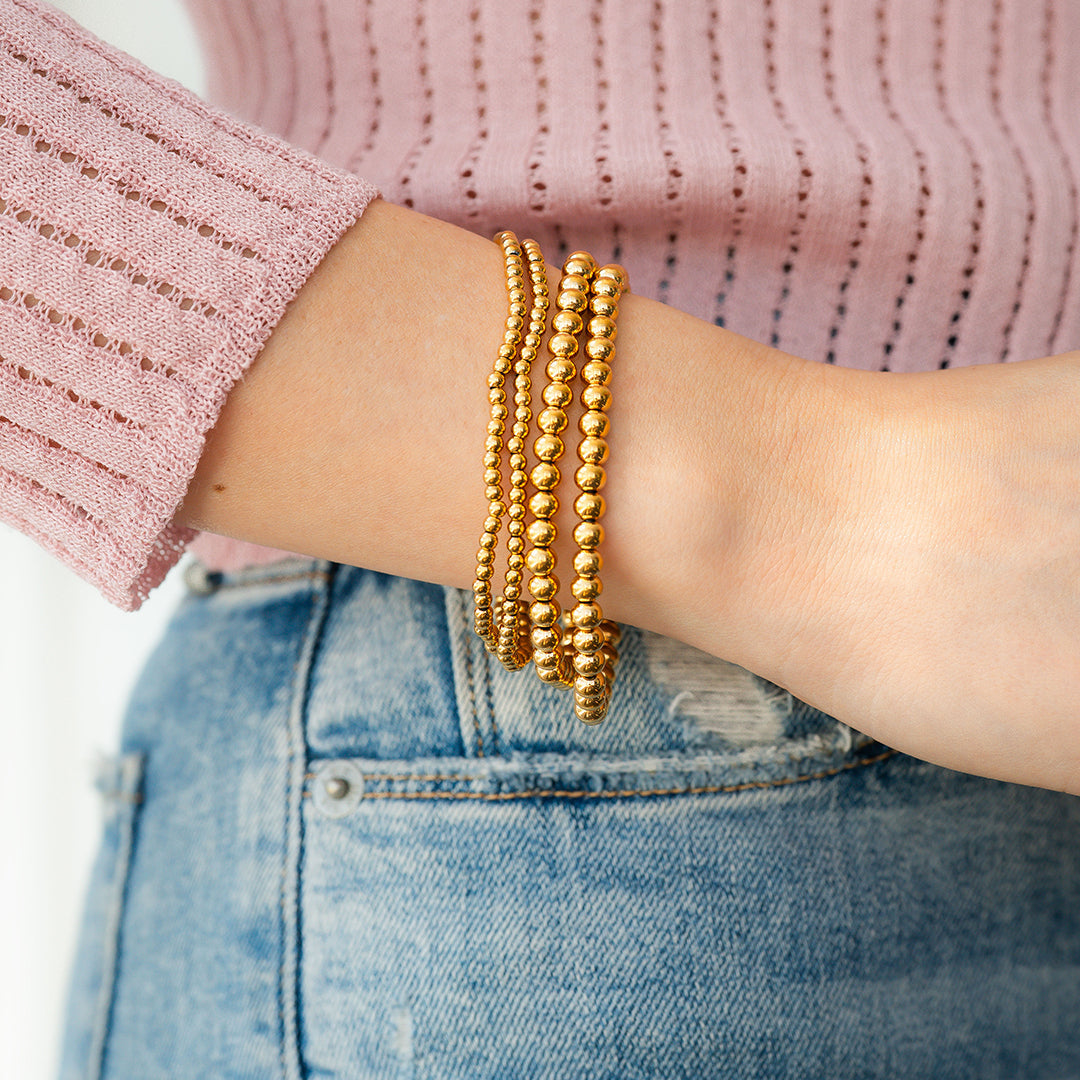 3mm & 5mm Beaded Bracelet Stacking Set in gold tone