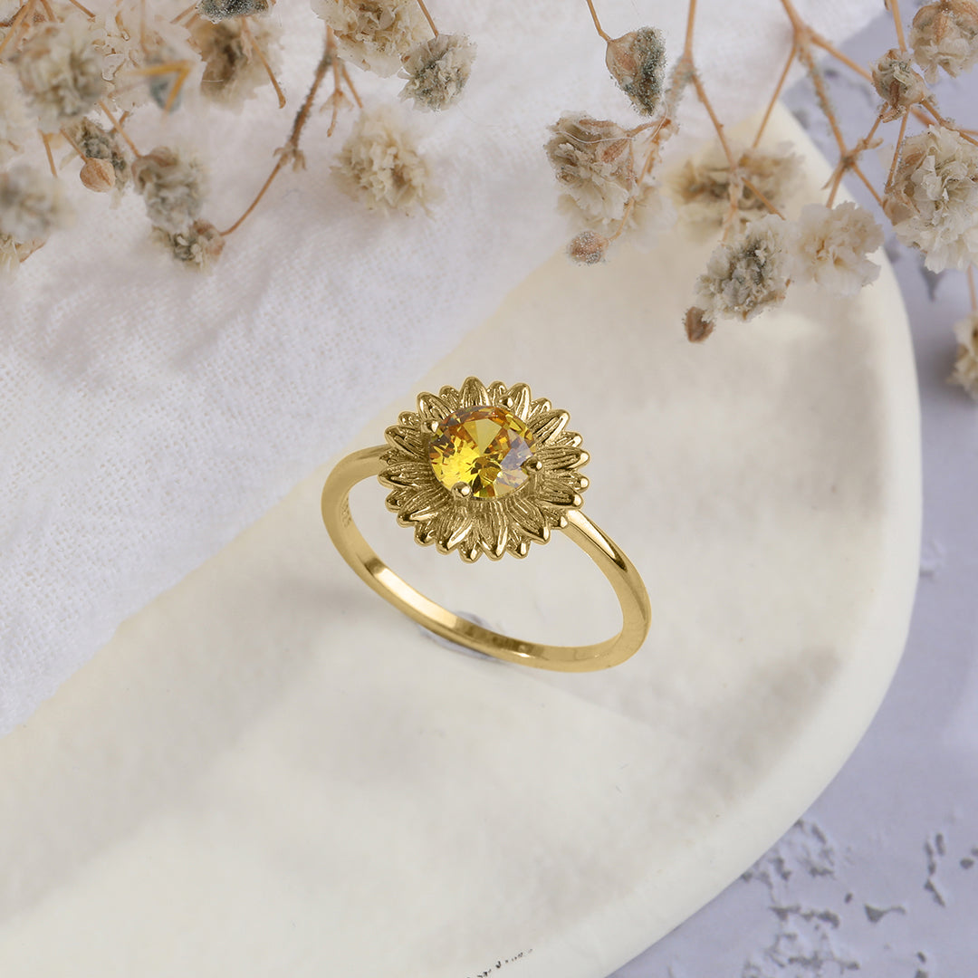You Are My Sunshine Sunflower Ring in gold tone