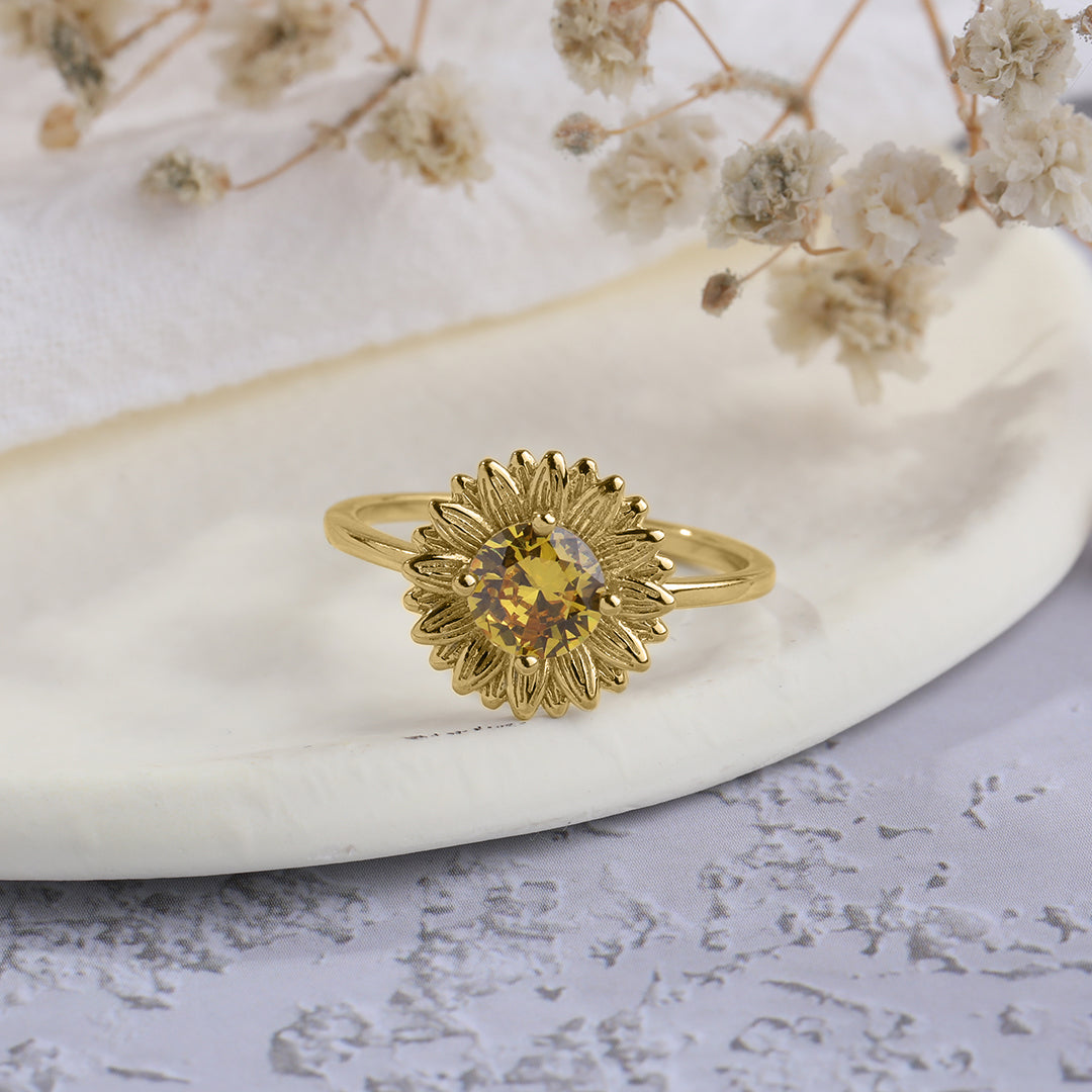 You Are My Sunshine Sunflower Ring in gold tone