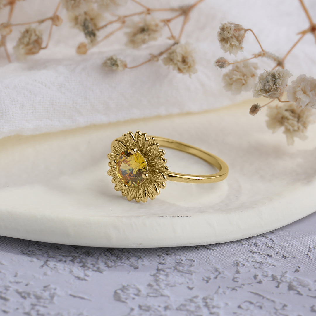 You Are My Sunshine Sunflower Ring in gold tone
