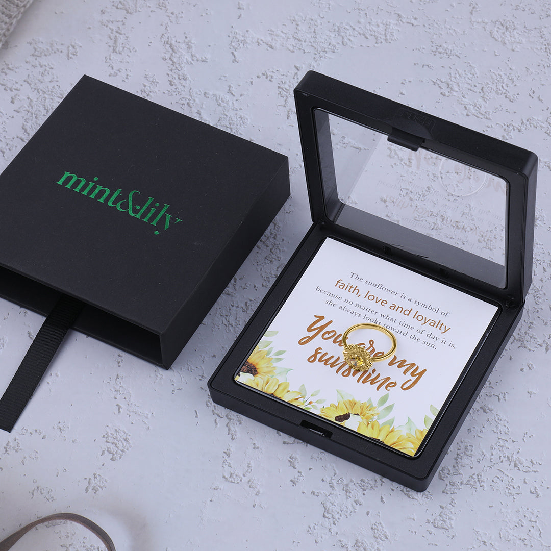 You Are My Sunshine Sunflower Ring in gold tone