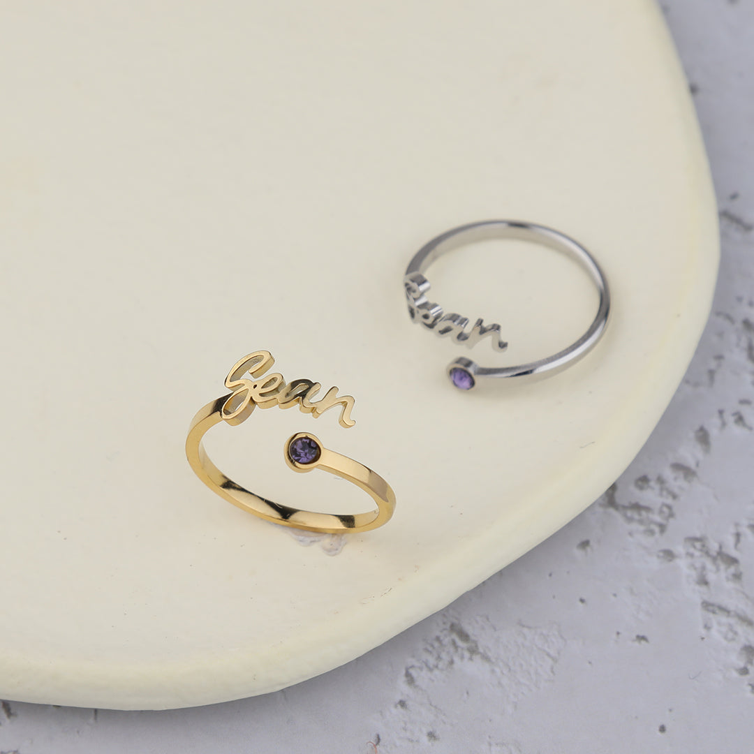 Custom Name Birthstone Ring