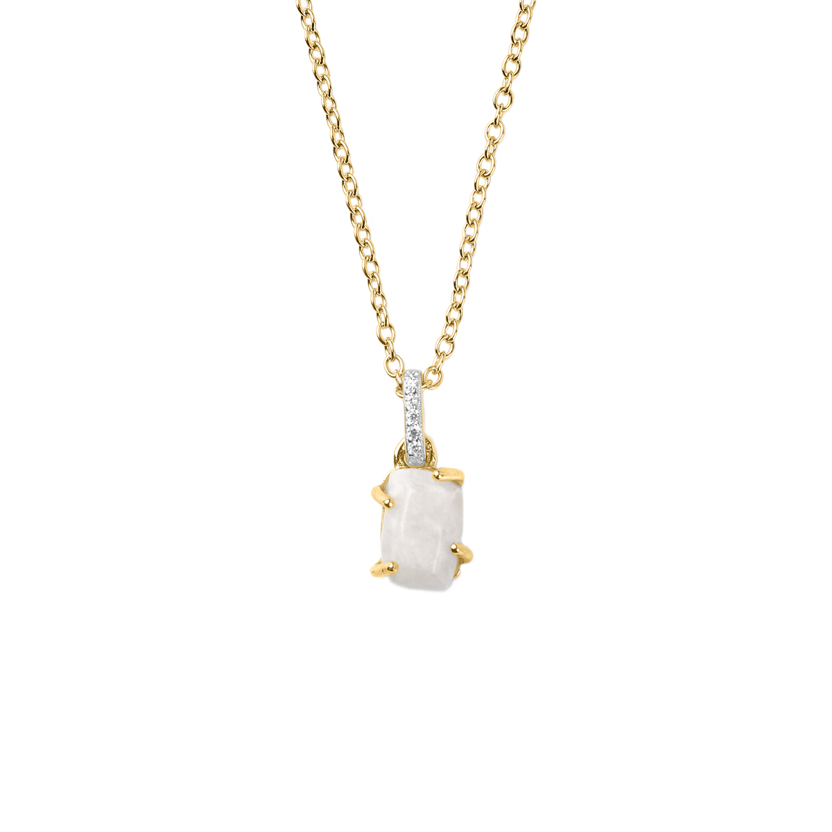 Raw Moonstone Pave Link Pendant Necklace in 925 Sterling Silver — Vanny Jewels
