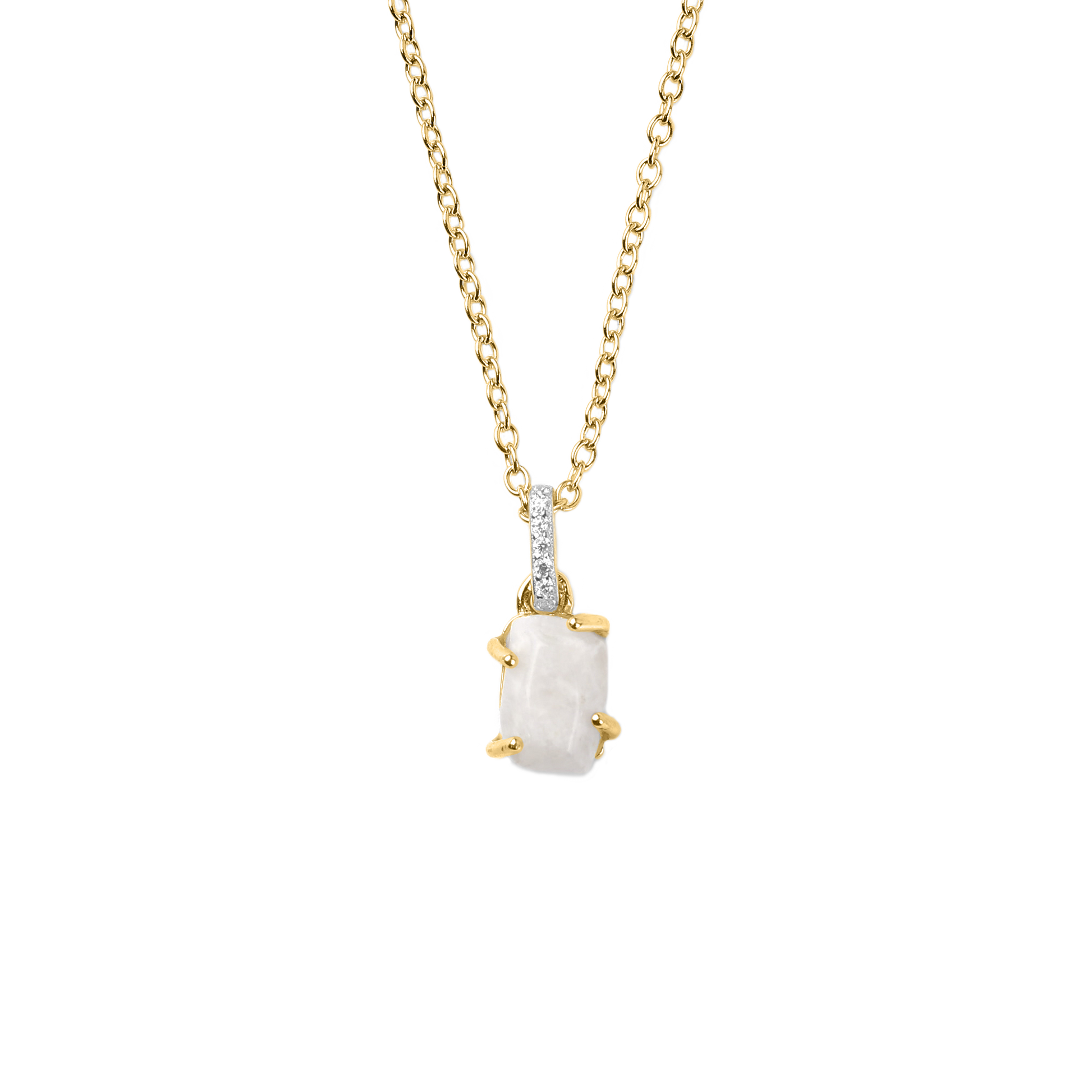 Raw Moonstone Pave Link Pendant Necklace in 925 Sterling Silver — Vanny Jewels