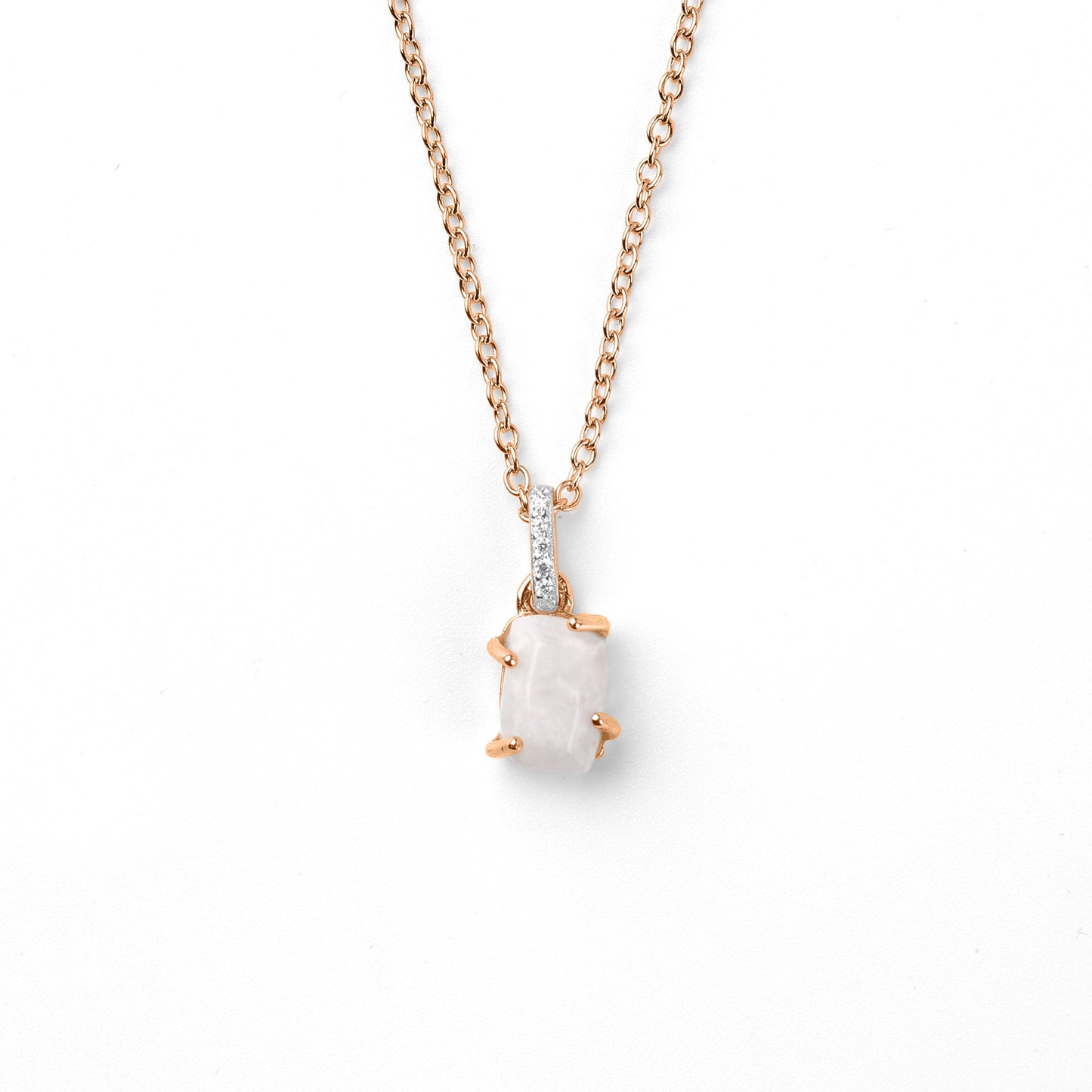 Raw Moonstone Pave Link Pendant Necklace in rose gold tone