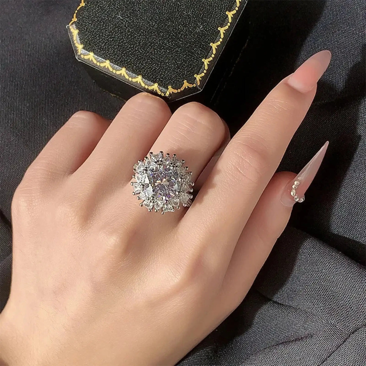 Celeste 18K White Gold Ring with Cubic Zirconia in gold tone