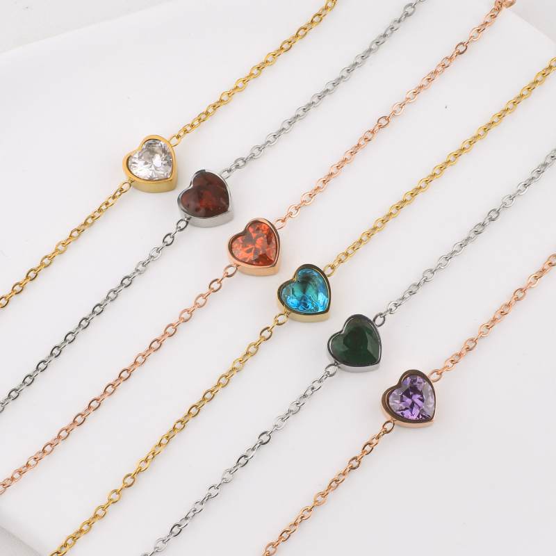 Dainty Heart Birthstone Bracelet