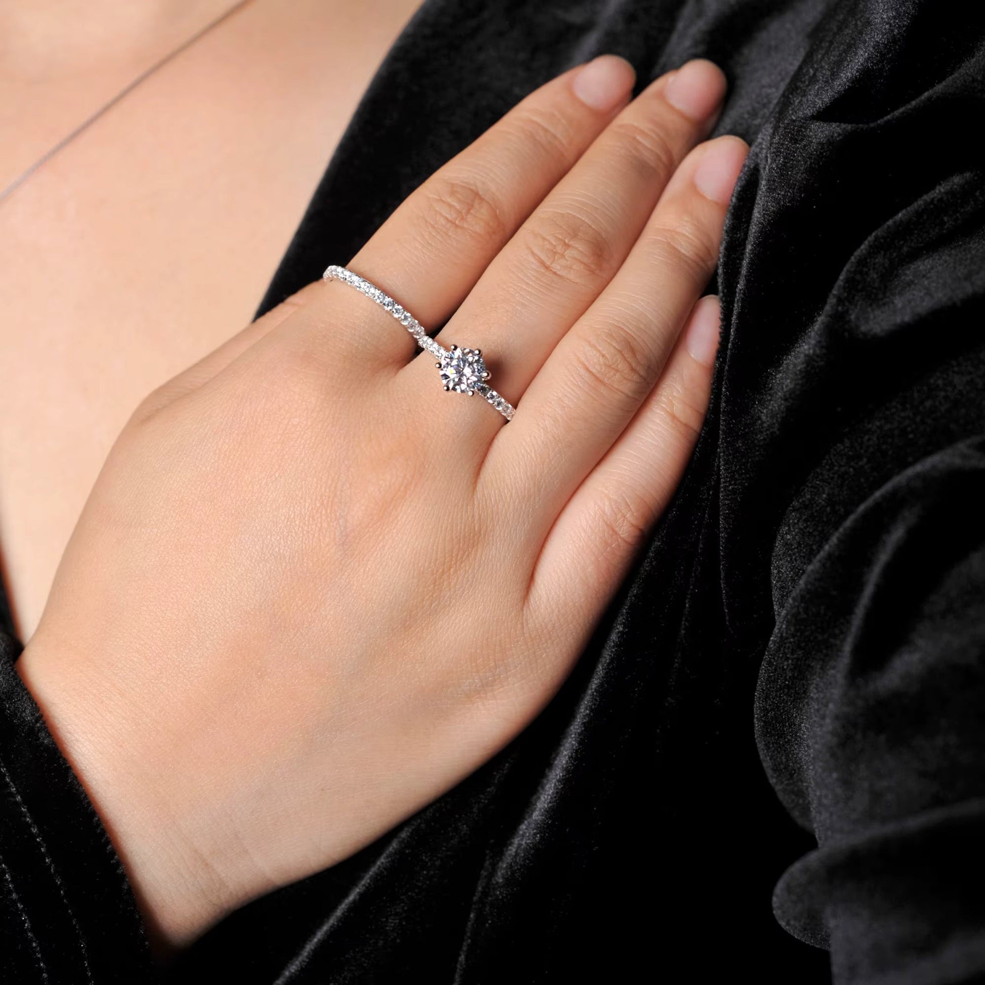 Double Silver Ring with Cubic Zirconia in 925 sterling silver