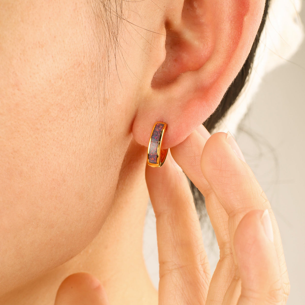 Opal Inlay Huggie Hoop Earrings