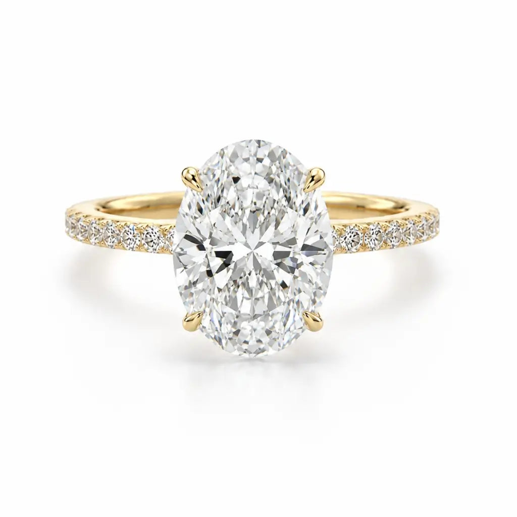 Oval 18k Gold Pave Moissanite Engagement Ring in gold tone