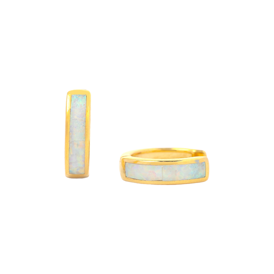 Opal Inlay Huggie Hoop Earrings in 18k Gold — Vanny Jewels