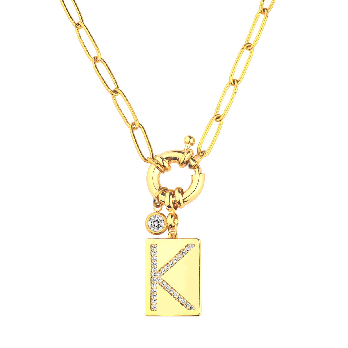 Collana Pendente Iniziale Pavé con Catena Paperclip