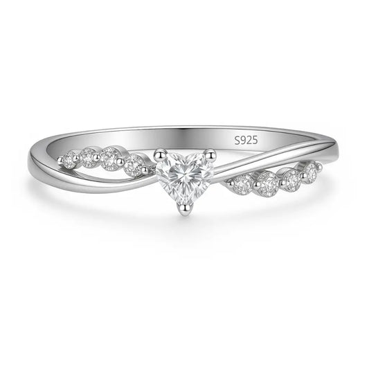 Silver Heart Solitaire Ring with Cubic Zirconia in 925 sterling silver