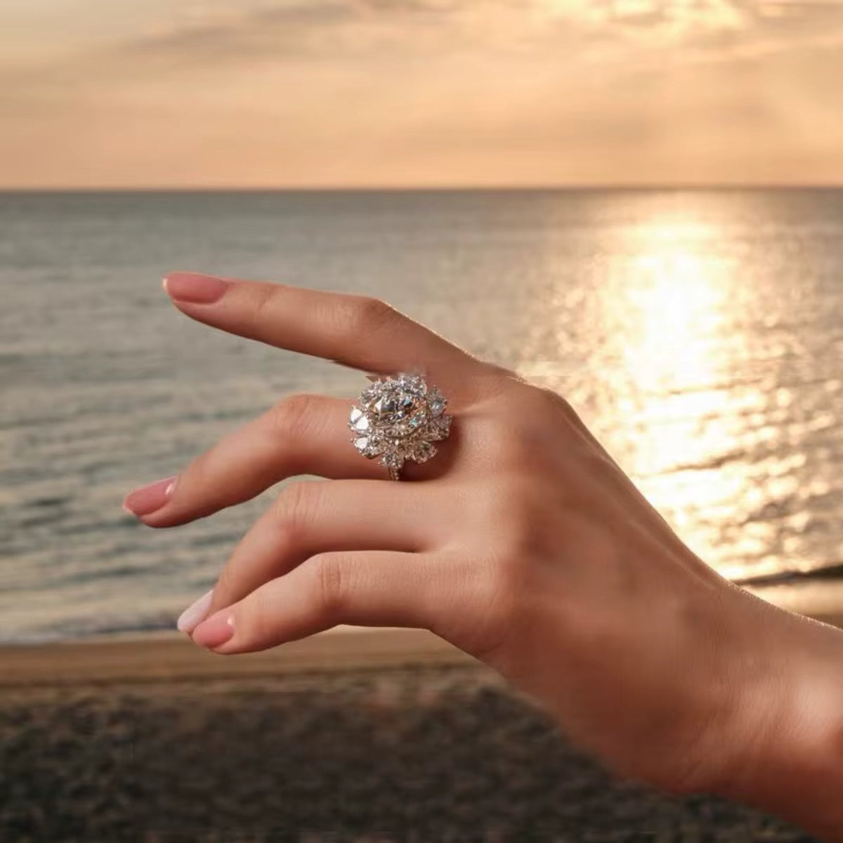 Celeste 18K White Gold Ring with Cubic Zirconia in gold tone