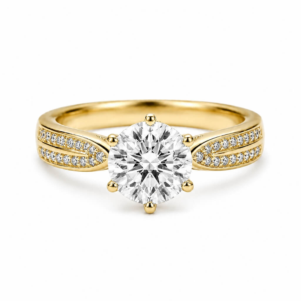 18k Gold Pave Solitaire Engagement Ring in gold tone