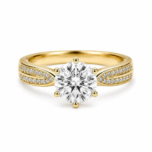 18k Gold Pave Solitaire Engagement Ring in gold tone
