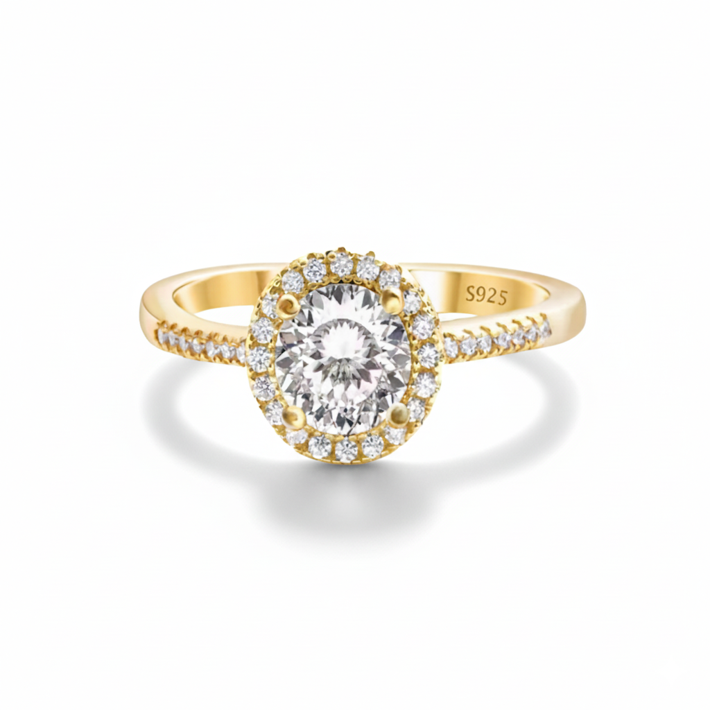 Halo Luxe Oro Solitaire Ring in gold tone