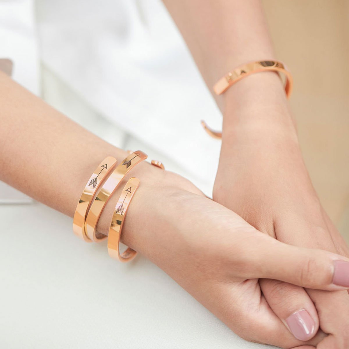 Mama Bear & Her Baby Bears Engraved Cuff Bracelet in rose gold tone