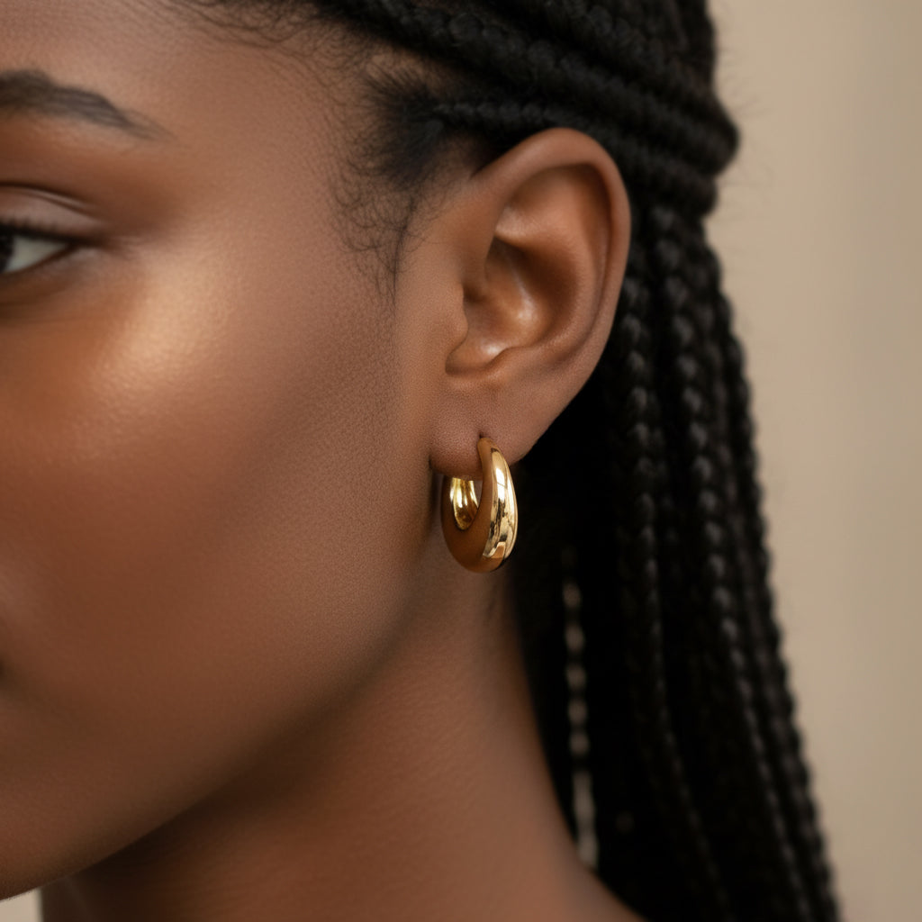 Chunky Round Dome Huggie Earrings in 925 sterling silver