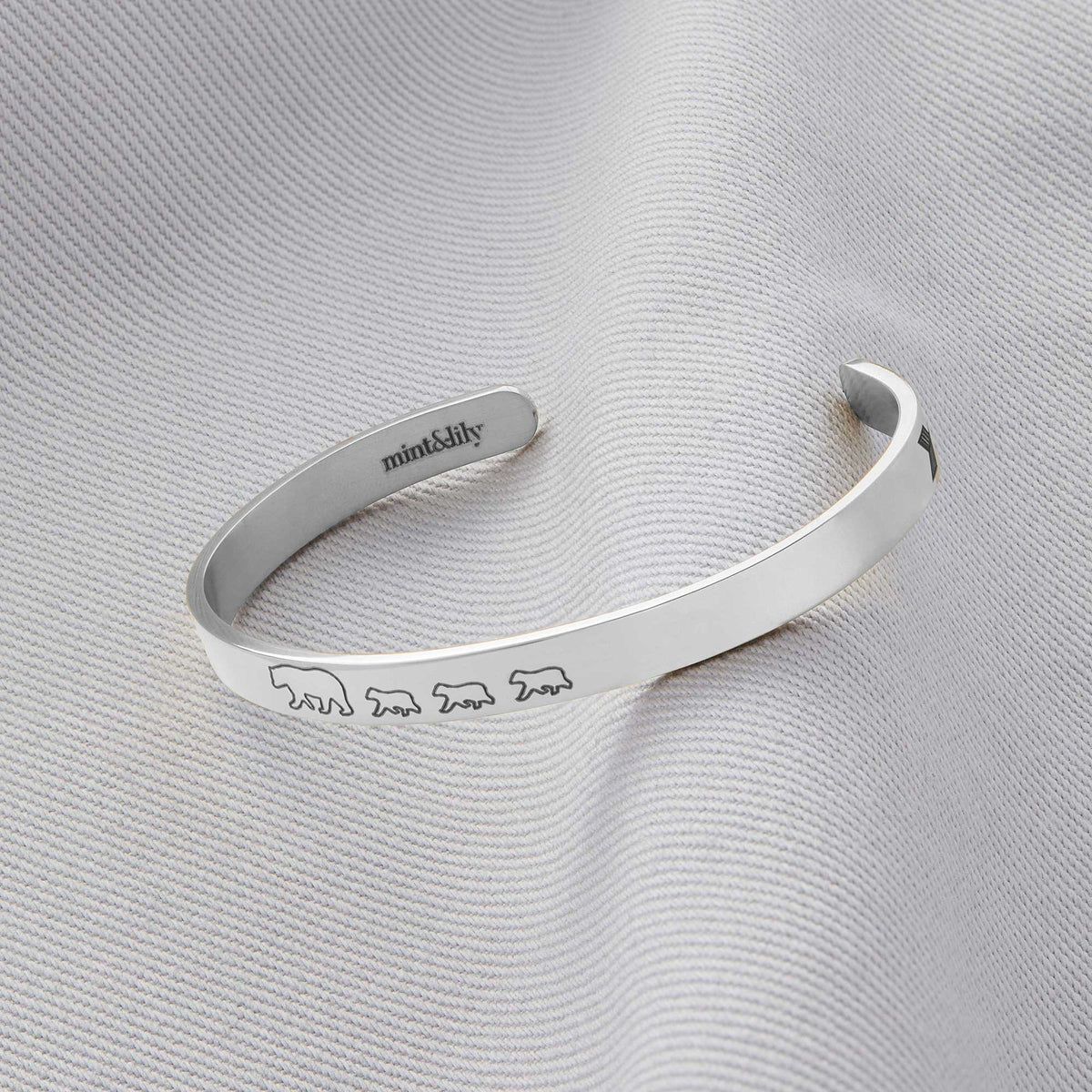 Mama Bear & Her Baby Bears Engraved Cuff Bracelet