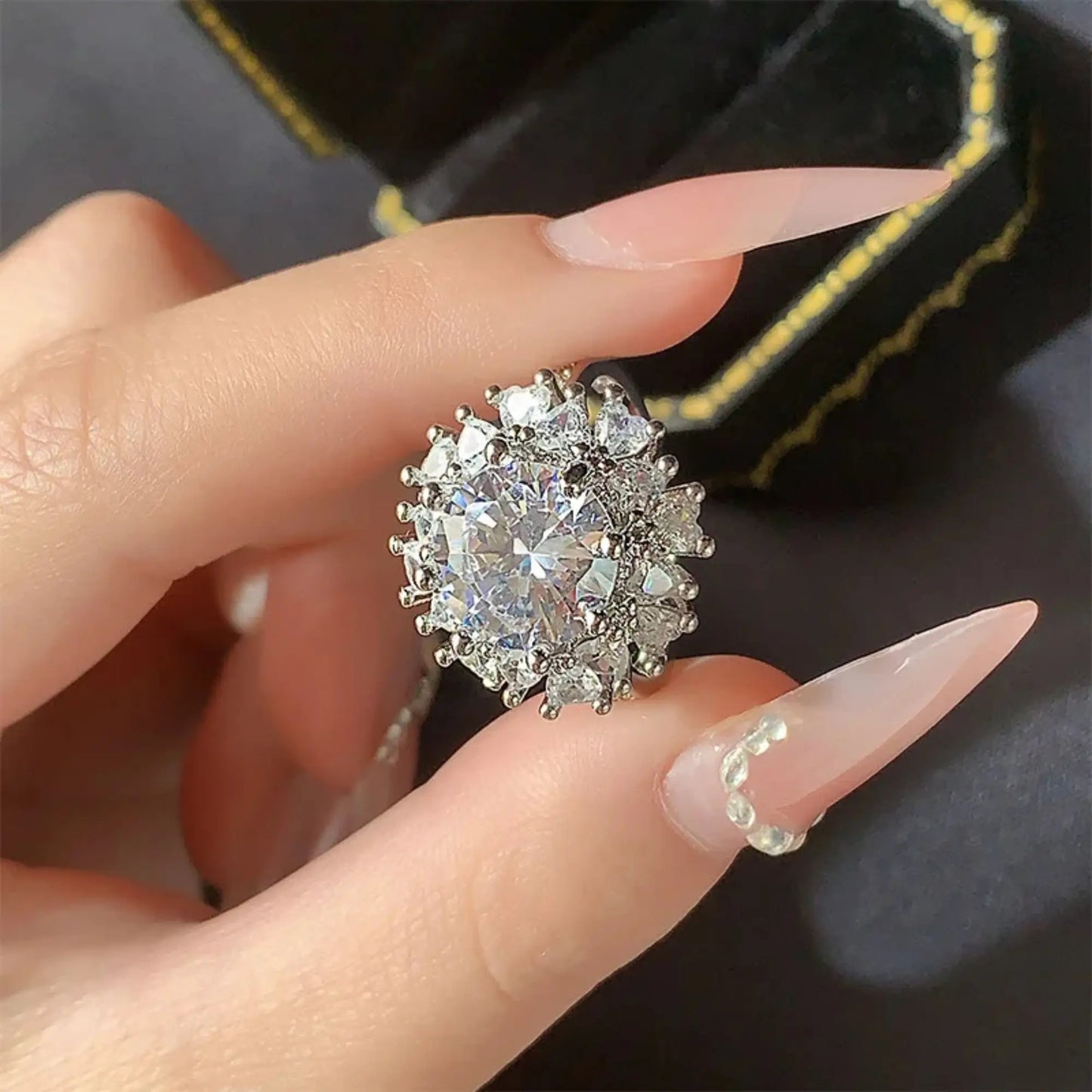 Celeste 18K White Gold Ring with Cubic Zirconia in gold tone