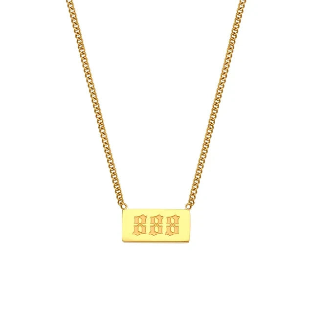 Angel Number Bar Necklace, in its gift packaging